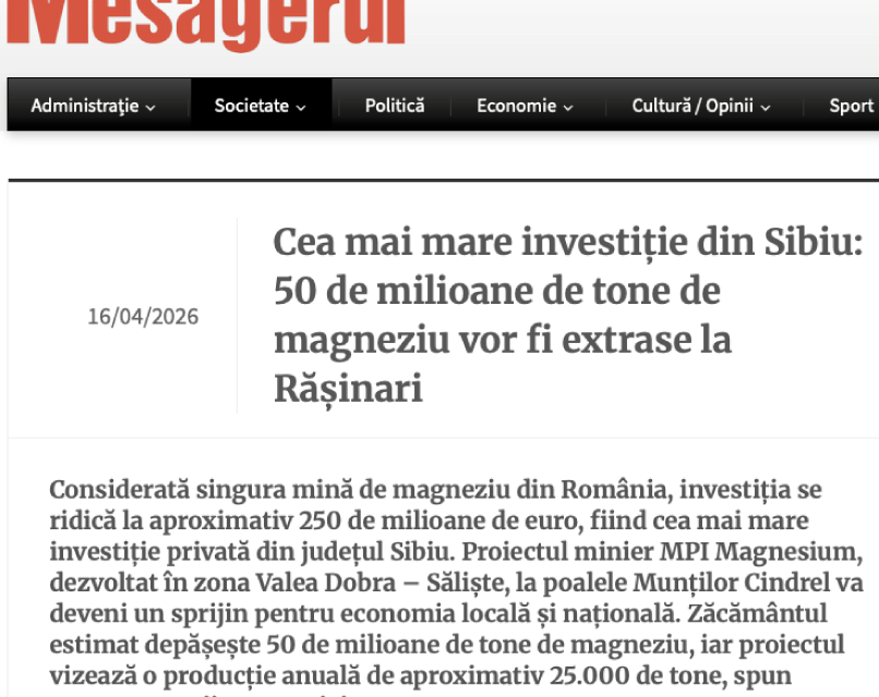 Mesagerul de Sibiu: Cea mai mare investiție din Sibiu