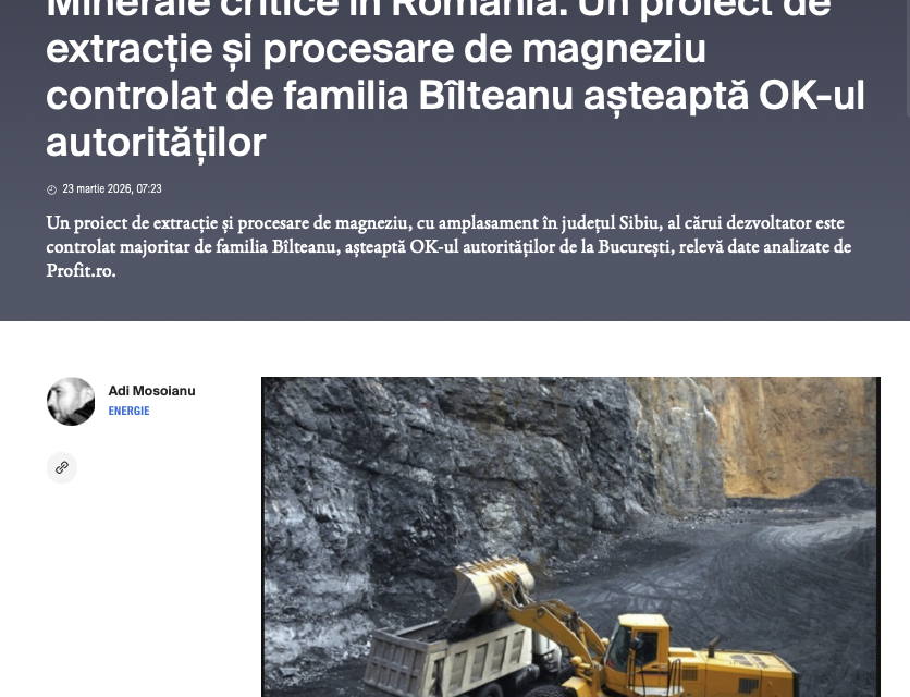 Profit: Minerale critice în România: Un proiect de extracție și procesare de magneziu